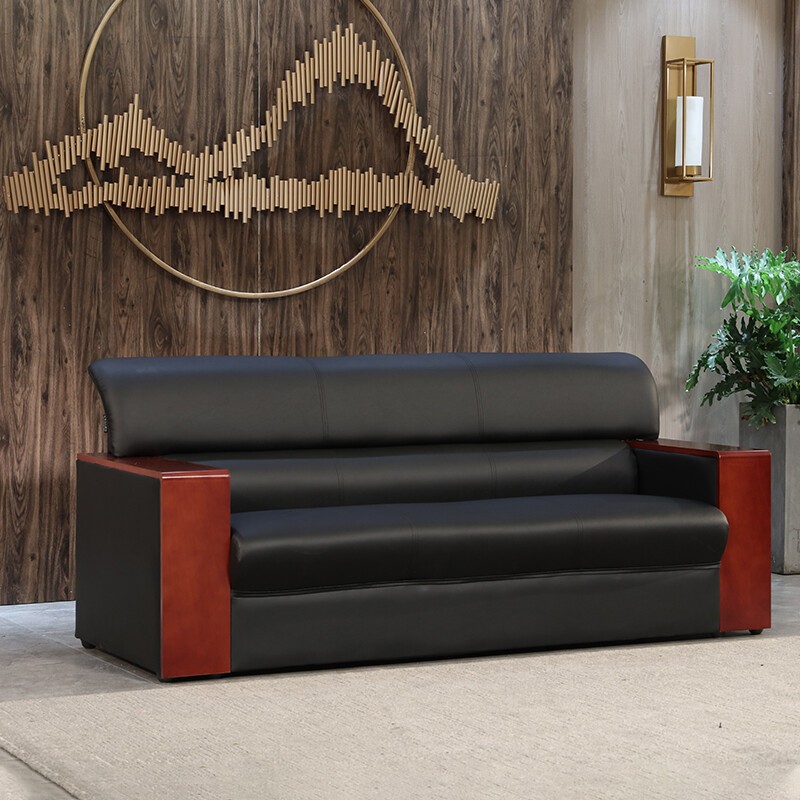 奈高（NAIGAO）SRSF-3办公沙发现代简约商务会客接待办公沙发组合实木扶手黑色 三人位1860*750*830mm