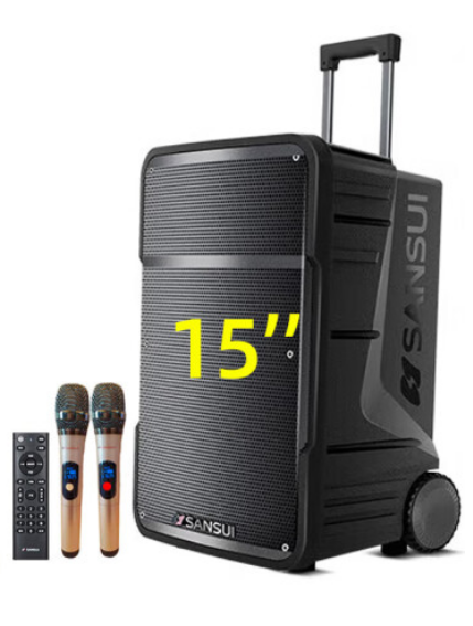 山水 SANSUI A15 15英寸 音响 便携式移动户外蓝牙拉杆音箱重低音 多媒体会议扩音器带无线麦克风
