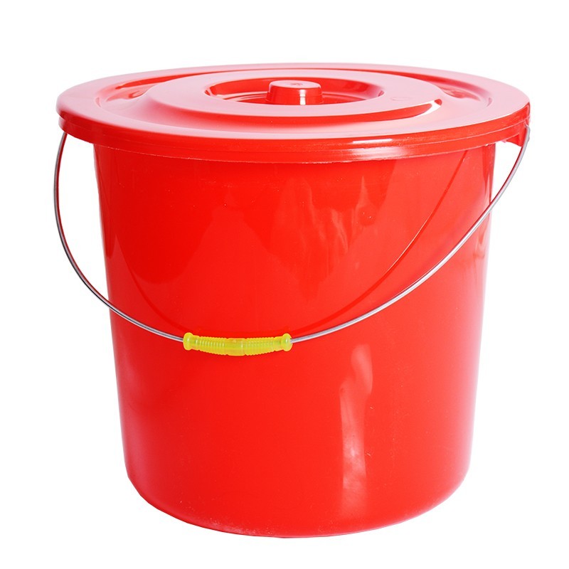 众诺中田 塑料桶红色手提洗车水桶加厚带盖通用水桶 红色 小号宽32.5高29cm