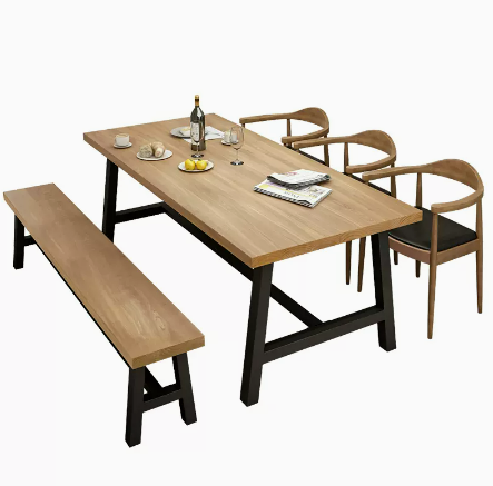 千百度 欧式轻奢实木餐桌长方形餐厅铁艺复古办公桌