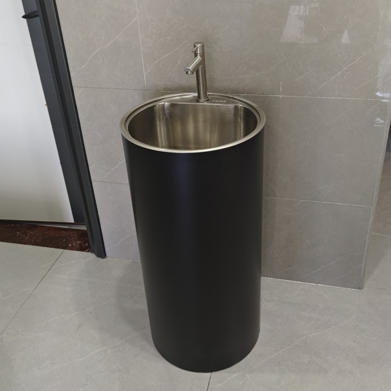 艾美特工业风不锈钢酒吧创意个性卫生间厕所复古圆形立柱落地一体洗手盆